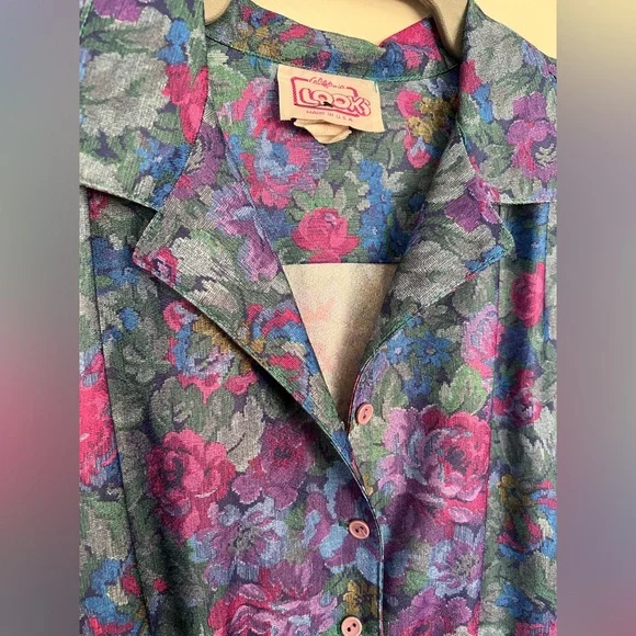 VINTAGE Purple and Blue Floral Midi Dress - Picture 2 of 4